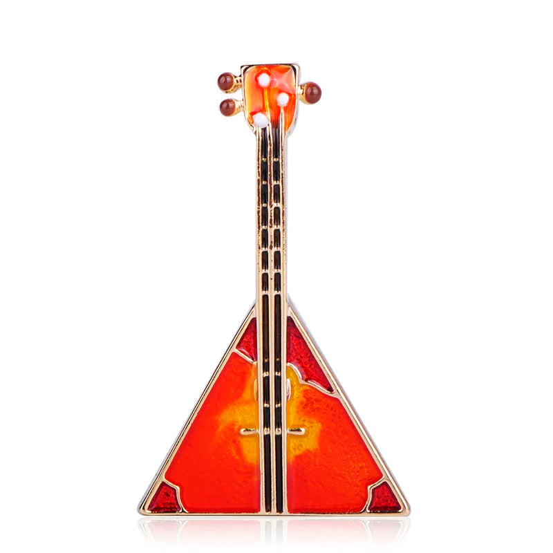 FUNMOR Red Enamel Guitar Balalaika Shape Brooch Musical