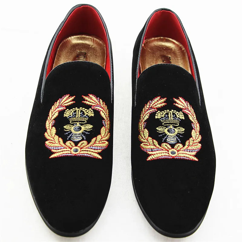 movechain Men's Suede Leather Loafers Mens Casual Embroidery