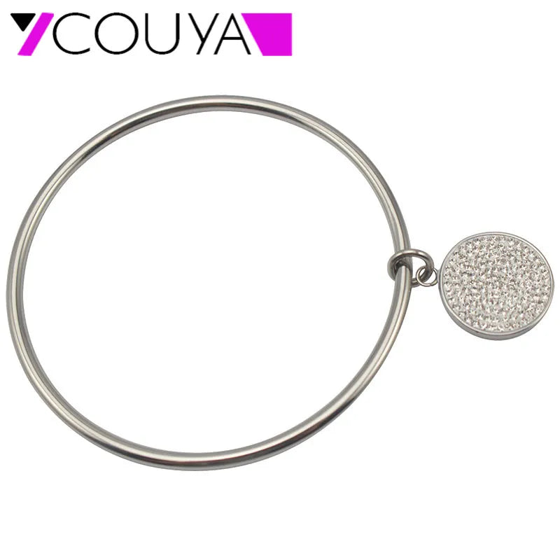 Round Pendant with All Crystal Cuff Bangles Metal