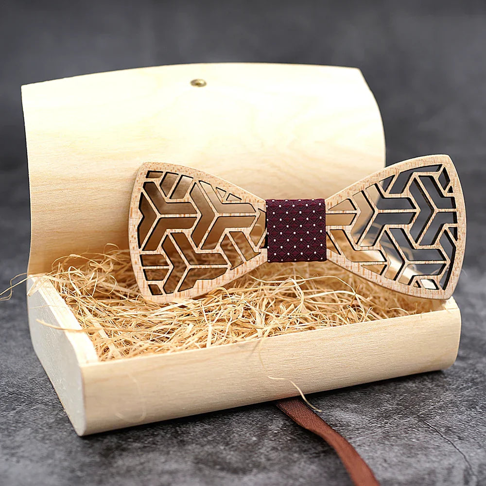 MAHOOSIVE Pocket Square Handkerchiefs Wood Bowtie Cufflinks Set