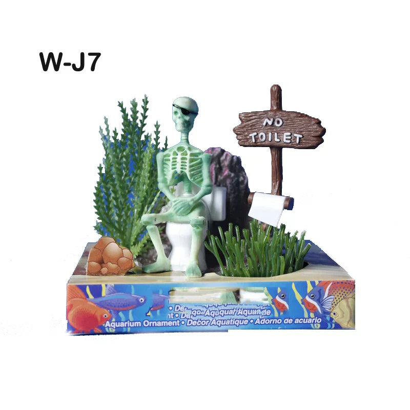 Hot Aquarium Decoration Skeleton on Toilet Fish Tank