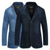 New Mens Denim Blazer Male Suit Jacket Oversized