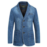 New Mens Denim Blazer Male Suit Jacket Oversized