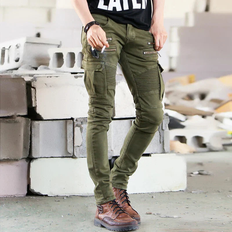 Green Black Denim Biker jeans Mens Skinny 2024