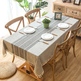 Plaid Decorative Linen Tablecloth With Tassel Waterproof Oilproof