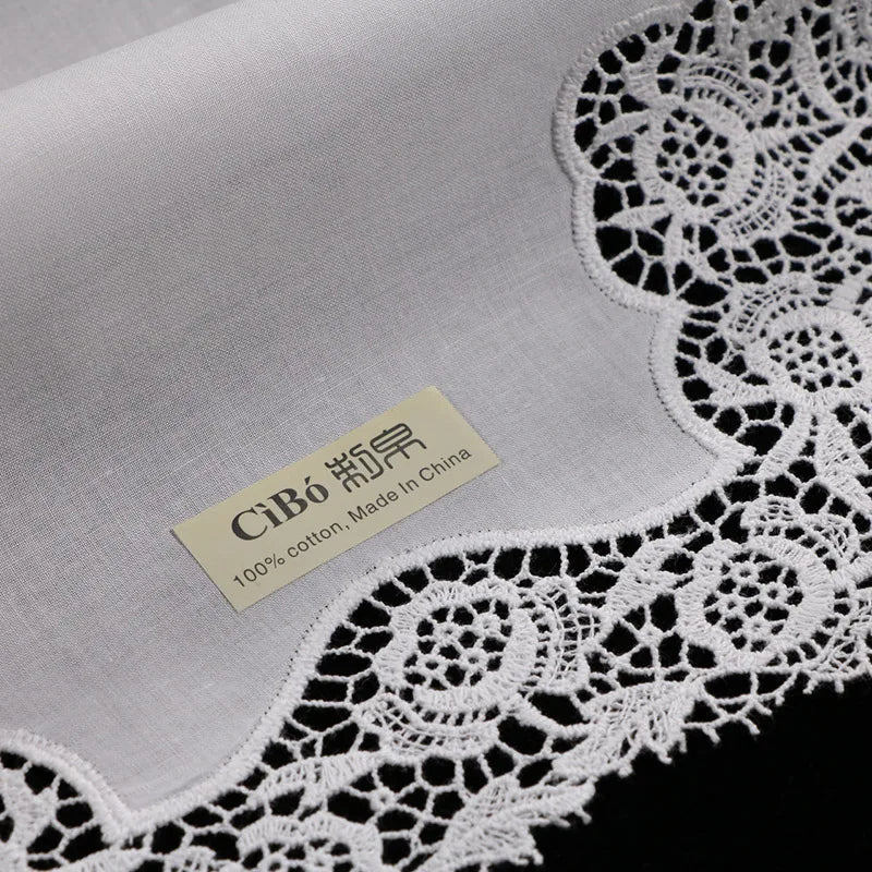 A007: White premium cotton lace handkerchiefs crochet hankies