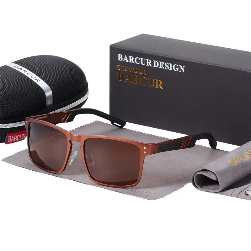 BARCUR Aluminium Magnesium Square Sunglasses Men Polarized Vintage