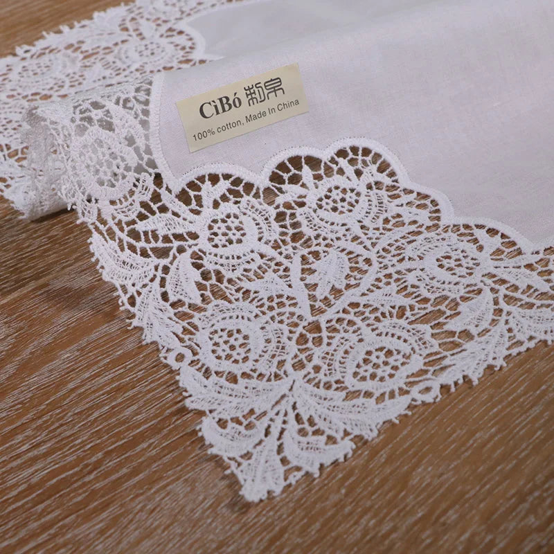 A007: White premium cotton lace handkerchiefs crochet hankies
