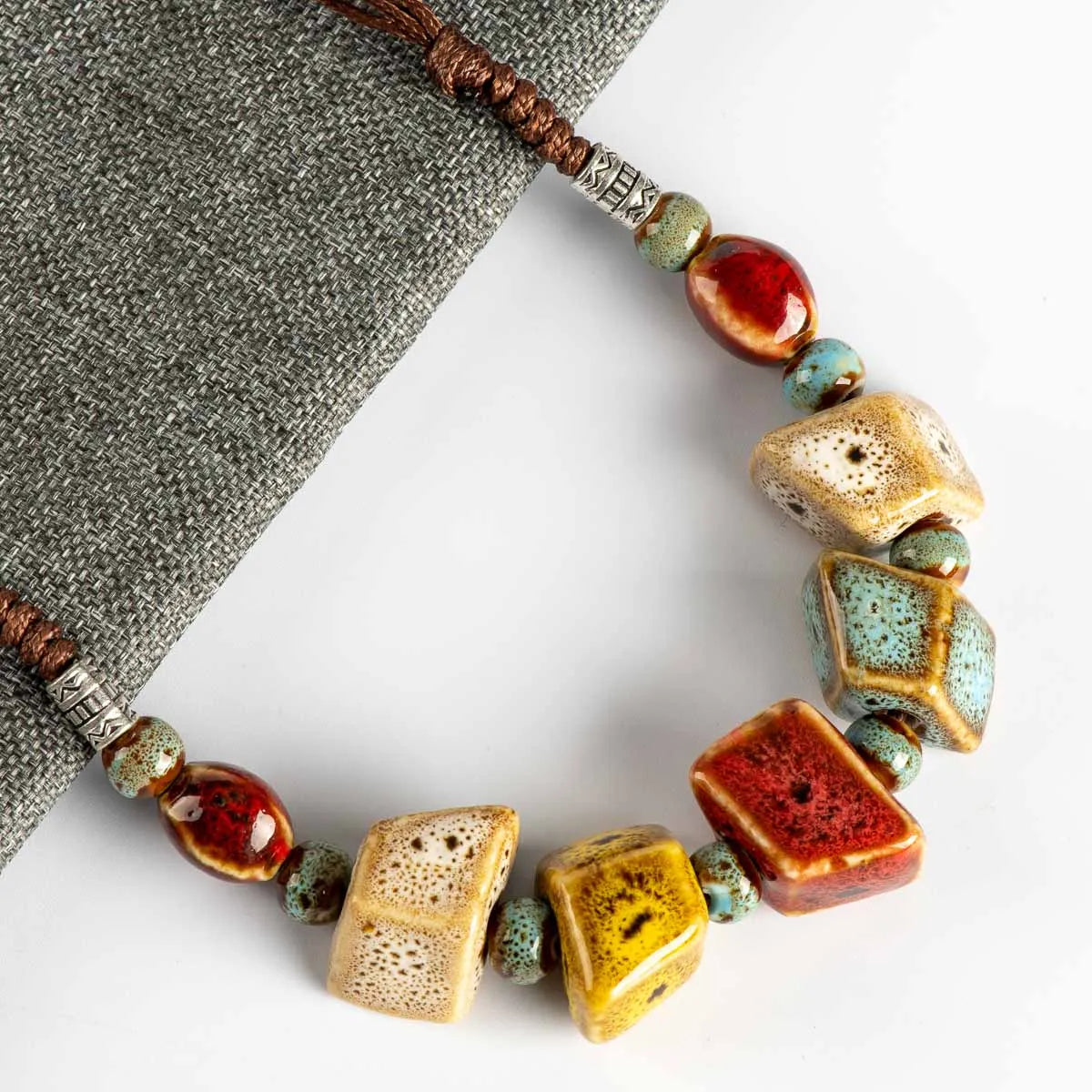 Colorful Irregular shape Ceramic Beads Neckalce artware Antique