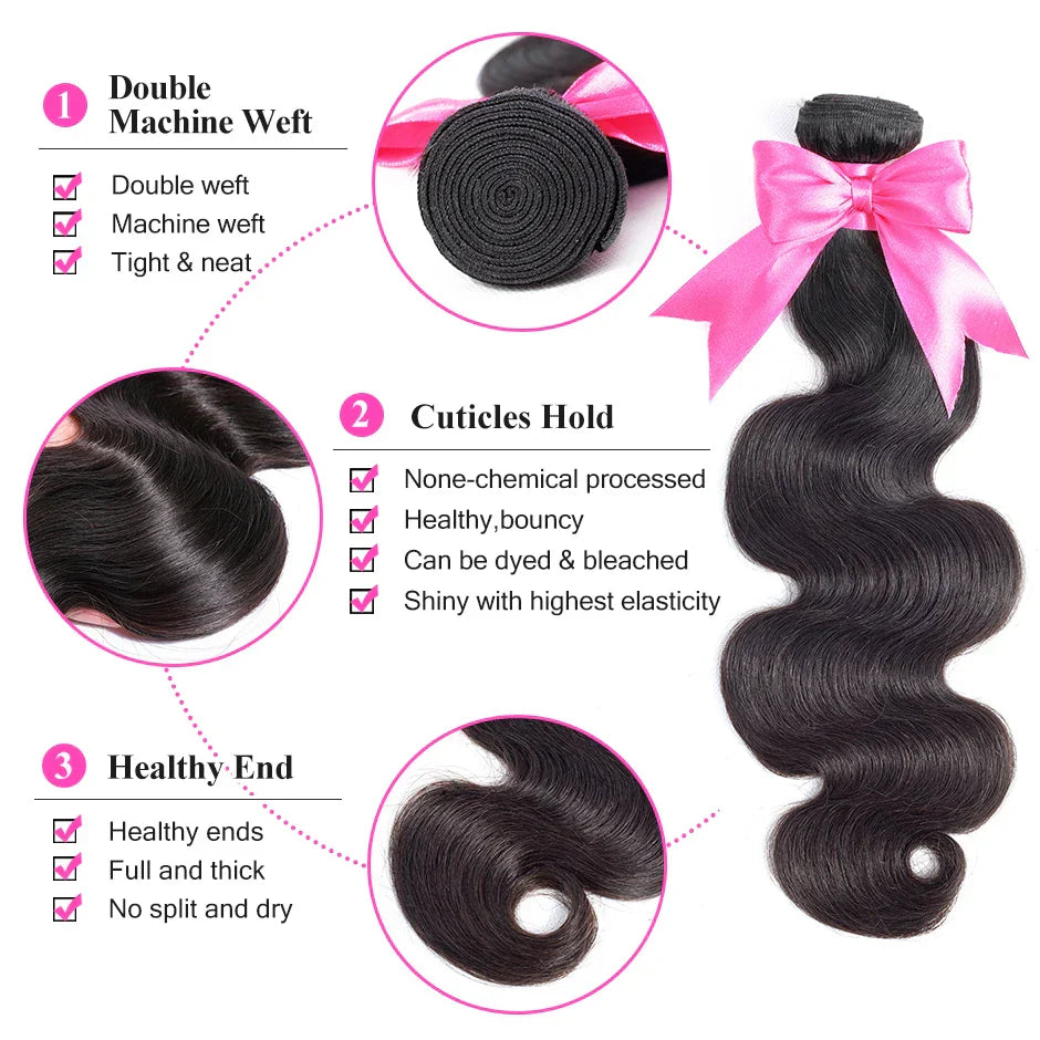 ISEE Human Hair Bundles With Closure 3 Bundles
