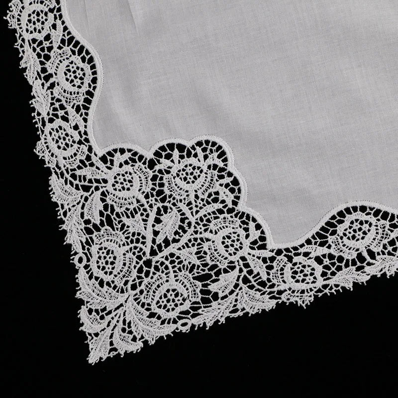 A007: White premium cotton lace handkerchiefs crochet hankies