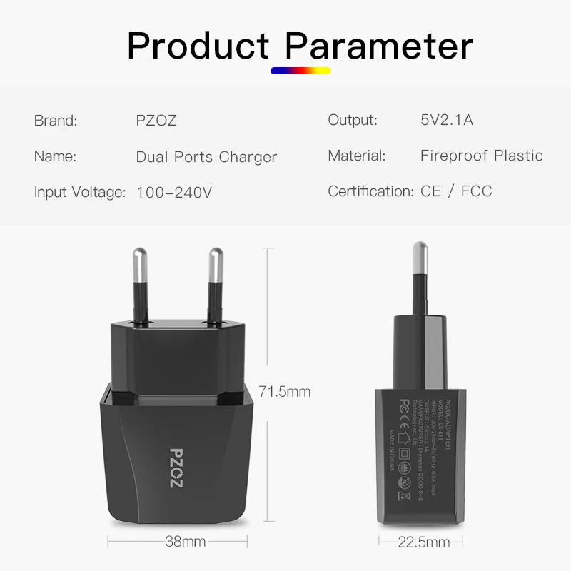 PZOZ Usb Charger Travel EU Plug 2a Fast