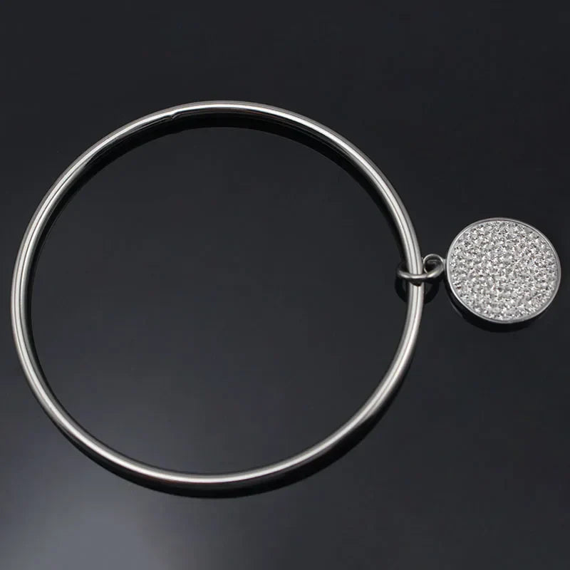 Round Pendant with All Crystal Cuff Bangles Metal