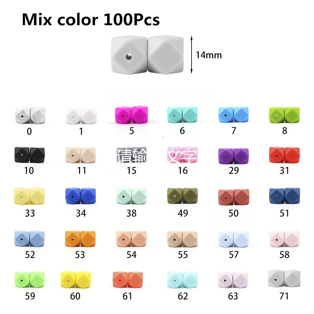 Joepada 100Pcs 14mm Hexagon Silicone Beads Food grade