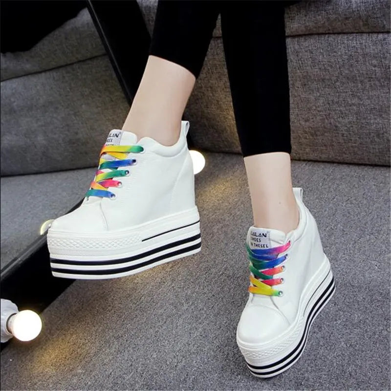 2023 Women's High Platform Wedge Canvas Sneakers – 12CM Hidden Heels