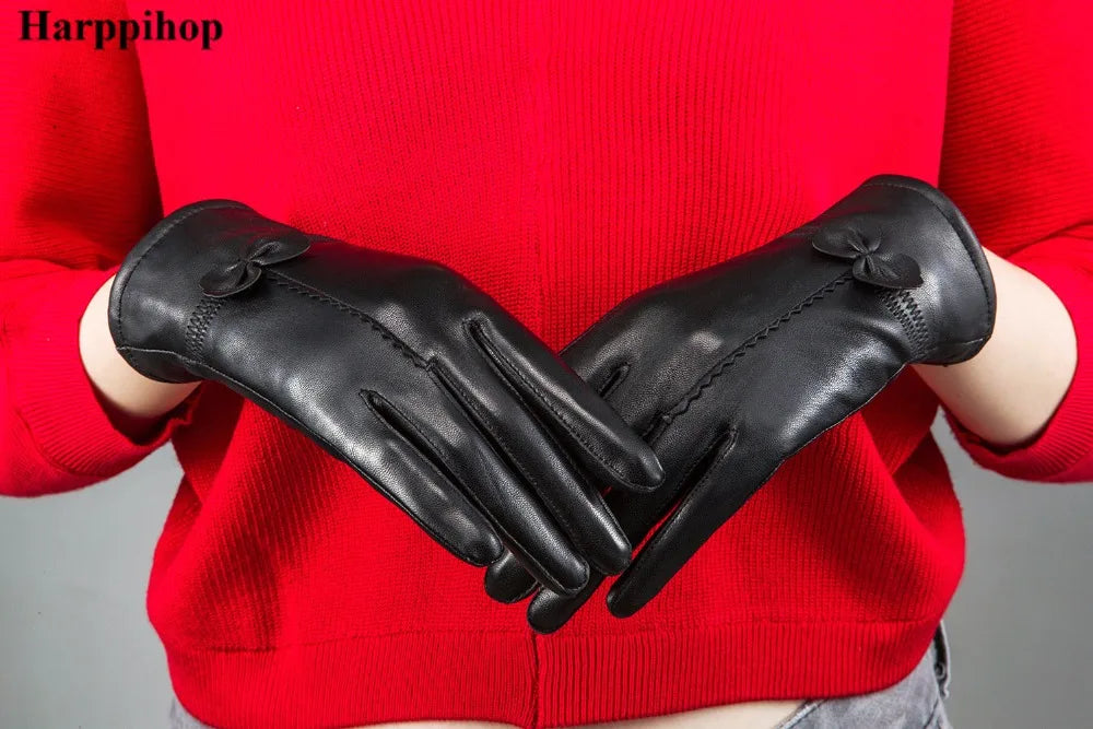 2020 women's genuine leather gloves red sheepskin gloves