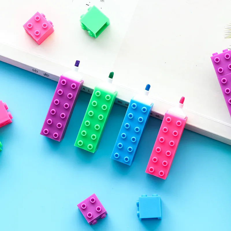 6pcs Mini Block Color Highlighter Pen Building Toy