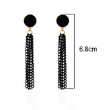 Women Metal Black Long Tassel Chain Earrings No