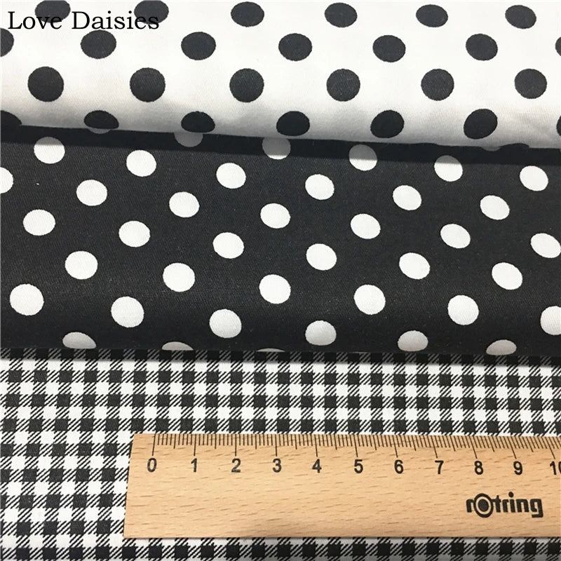 100 Cotton Twill Textile BLACK RED GRAY Polka