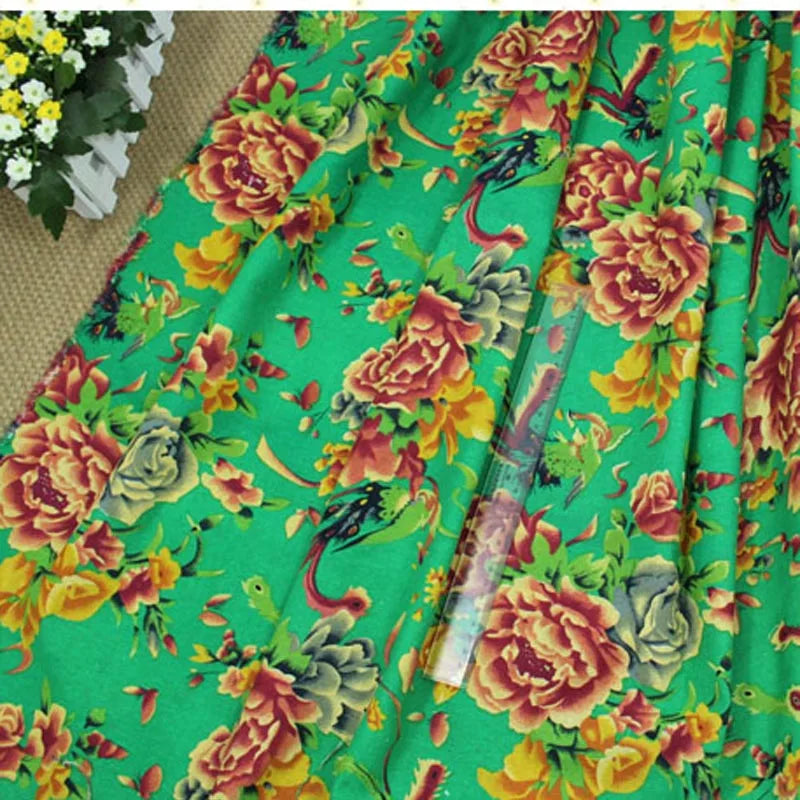 cottonlinen printed fabric chinese traditional Phoenix Peony flower