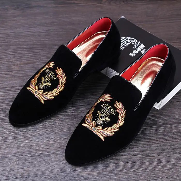movechain Men's Suede Leather Loafers Mens Casual Embroidery