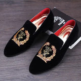 movechain Men's Suede Leather Loafers Mens Casual Embroidery