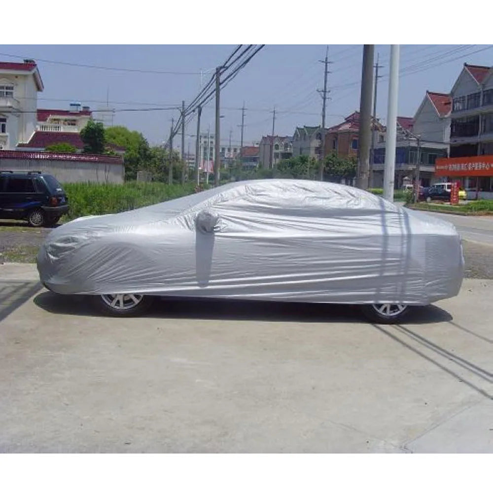 Universal Full Car Covers Snow Ice Dust Sun UV Shade Cover Foldable Light Silver Auto Car Outdoor Protector Cover Not Waterproof