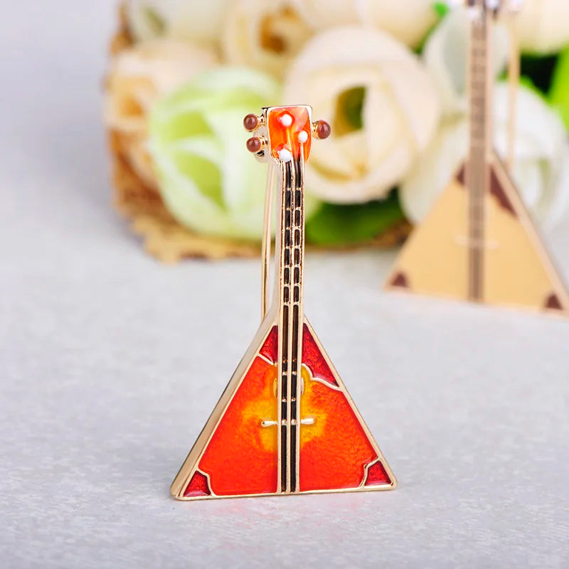 FUNMOR Red Enamel Guitar Balalaika Shape Brooch Musical