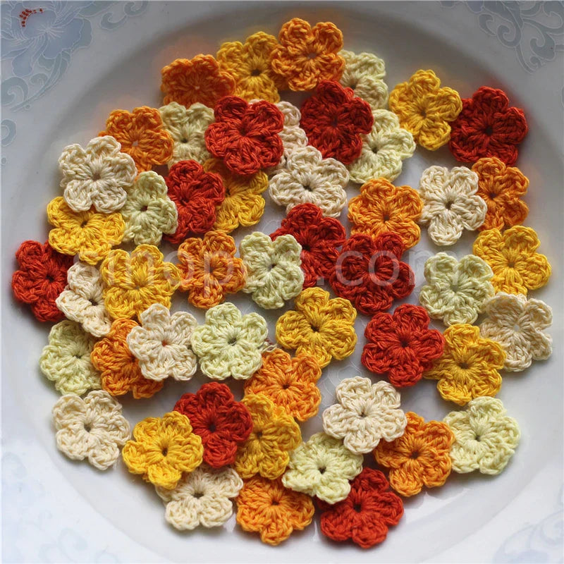100 Colorfull Handmade Cotton Crochet Flowers, quilt scrapbooking