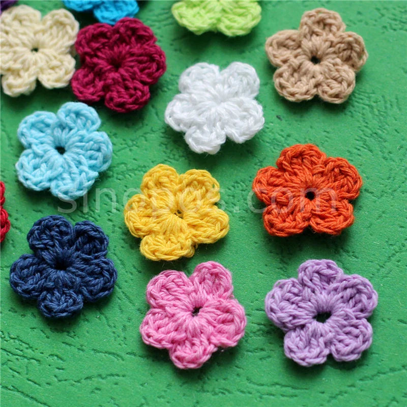 100 Colorfull Handmade Cotton Crochet Flowers, quilt scrapbooking