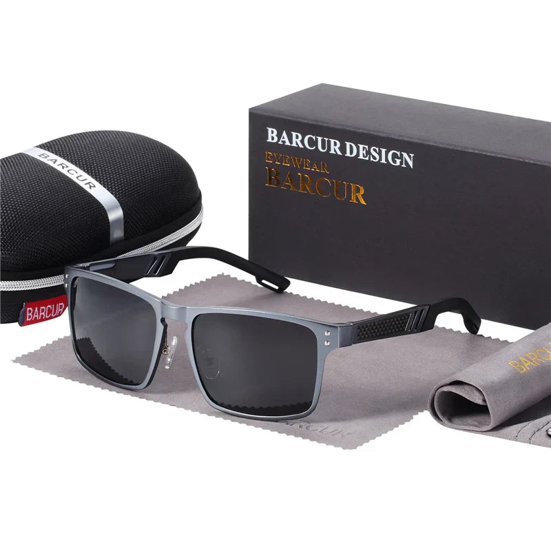 BARCUR Aluminium Magnesium Square Sunglasses Men Polarized Vintage