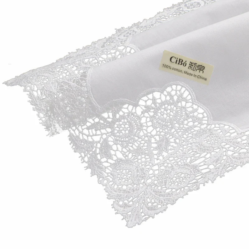 A007: White premium cotton lace handkerchiefs crochet hankies