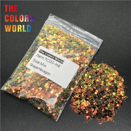 TCT-237 Hexagon Shape Mix Size Nails Glitter Nail