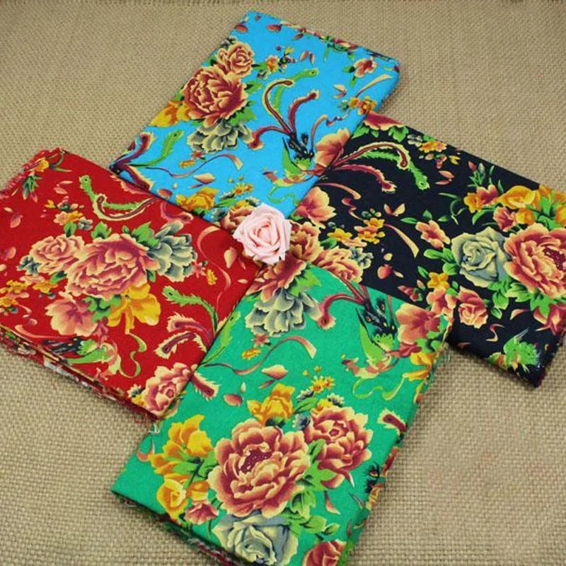 cottonlinen printed fabric chinese traditional Phoenix Peony flower