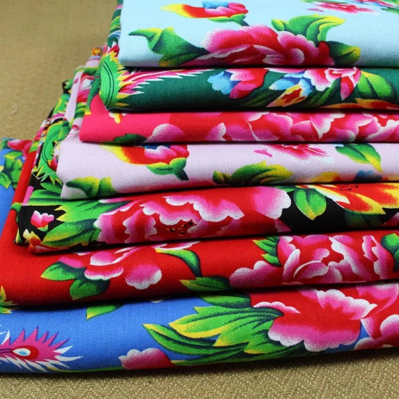 100 Cotton Textile Ethnic Chinese Traditional Big Peony