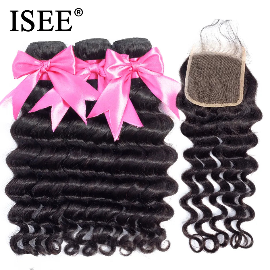 ISEE HAIR Brazilian Loose Deep Bundles With Closure