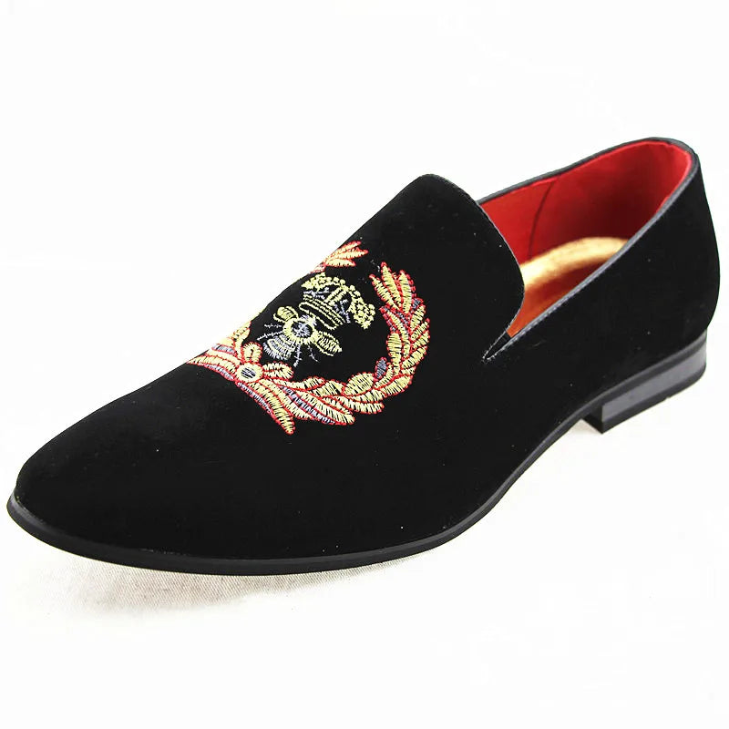 movechain Men's Suede Leather Loafers Mens Casual Embroidery