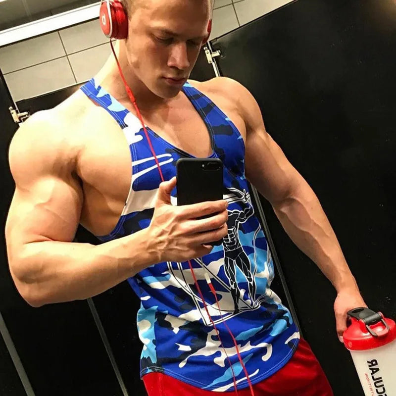 Men Bodybuilding Tank Tops Camouflage Sleeveless Shirt Gym