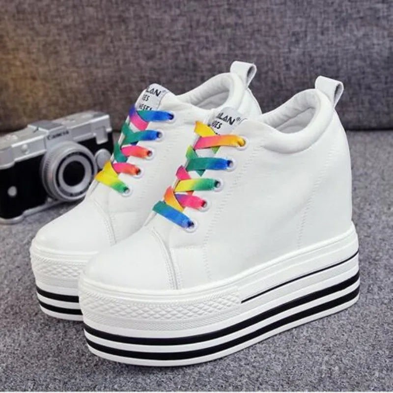 2023 Women's High Platform Wedge Canvas Sneakers – 12CM Hidden Heels