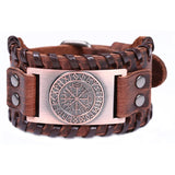 My Shape Wiccan Compass Bracelets Bangles for Men Nordic Runes Odin Symbol Wrap Genuine Leather Bracelet Men‘s Viking Jewelry