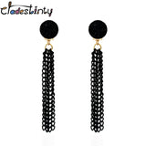 Women Metal Black Long Tassel Chain Earrings No