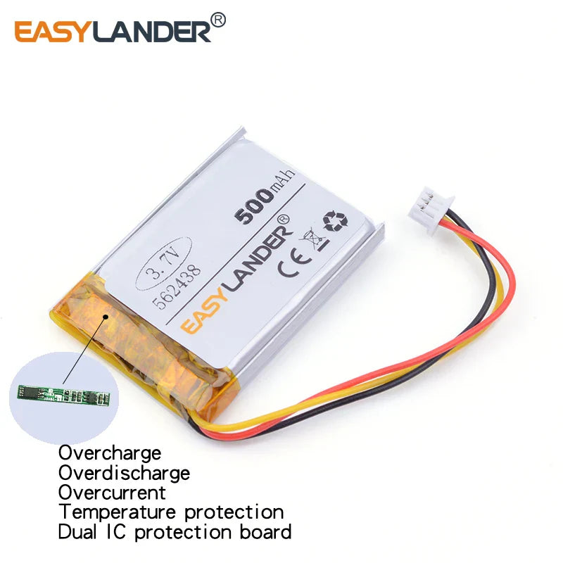 3 thread Free shipping 3.7V 500mAH 562438 PLIB