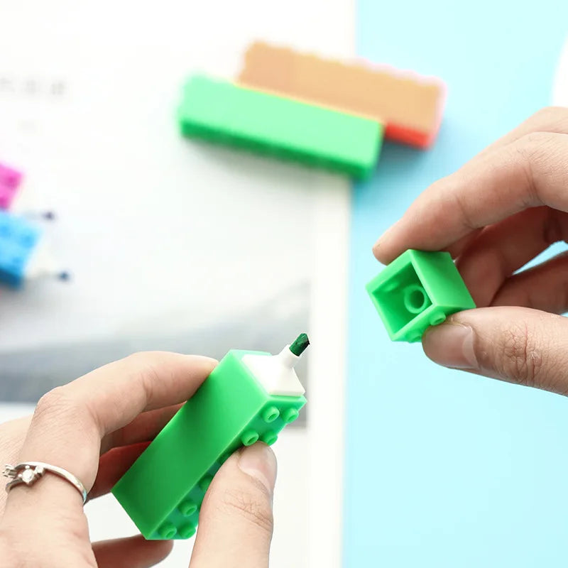 6pcs Mini Block Color Highlighter Pen Building Toy