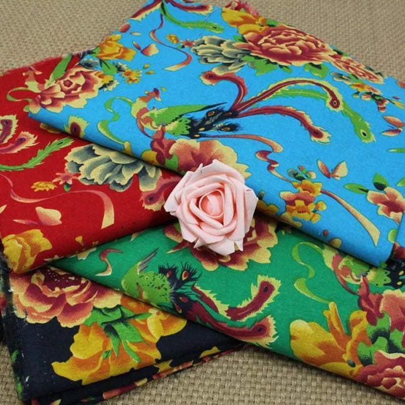 cottonlinen printed fabric chinese traditional Phoenix Peony flower