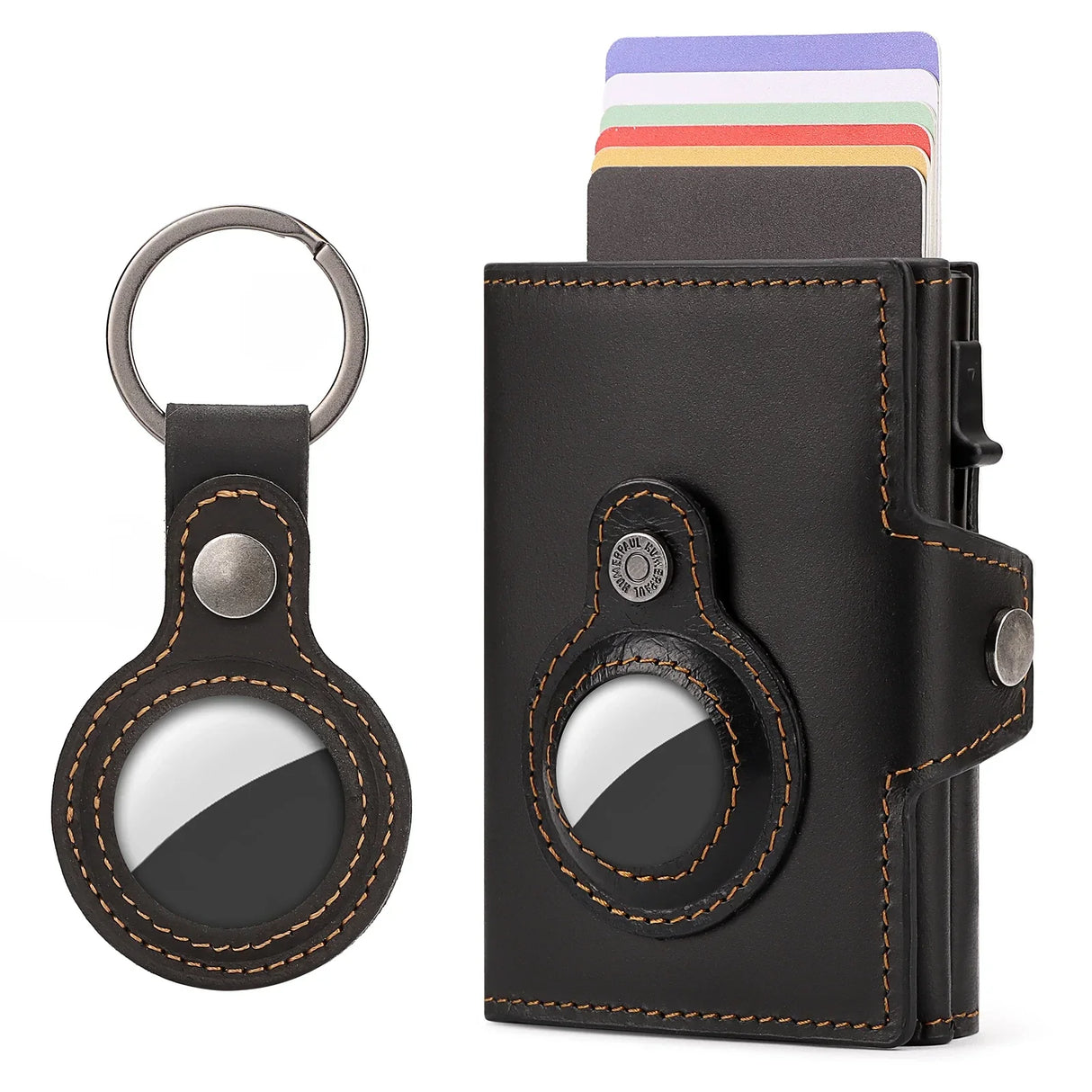 HUMERPAUL Wallet for Apple Airtage RFID Blocking Card Holder Business Aluminum Pop Up Slide Cardholder Case with Zip Coin Purse