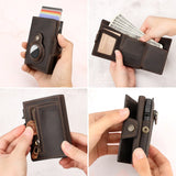 HUMERPAUL Wallet for Apple Airtage RFID Blocking Card Holder Business Aluminum Pop Up Slide Cardholder Case with Zip Coin Purse