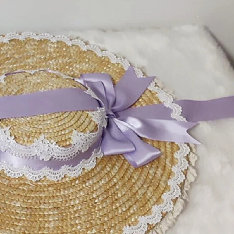 Japanese Lolita Sweet Handmade Straw Sun Hat Lace