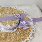 Japanese Lolita Sweet Handmade Straw Sun Hat Lace