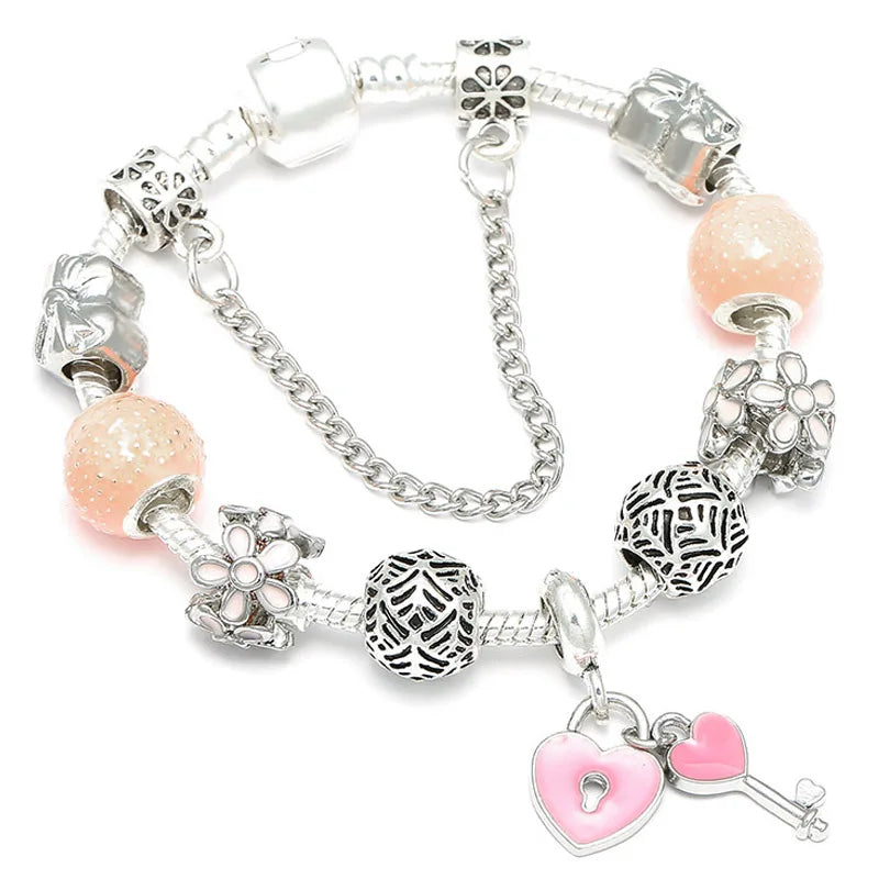 Seialoy Silver Plated Heart Key Pendant Charm Bracelets