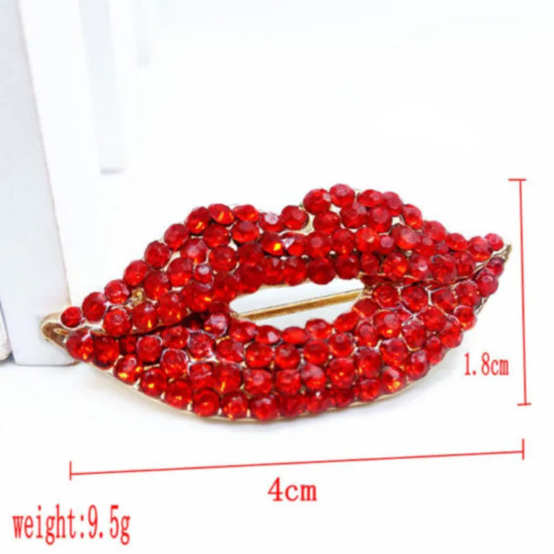 New 2024 Red Color Rhinestone Lips Brooches For